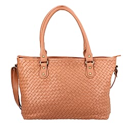 100% Genuine Leather Weaved Shoulder Bag (Size 32x26x12 cm) - Light Pink