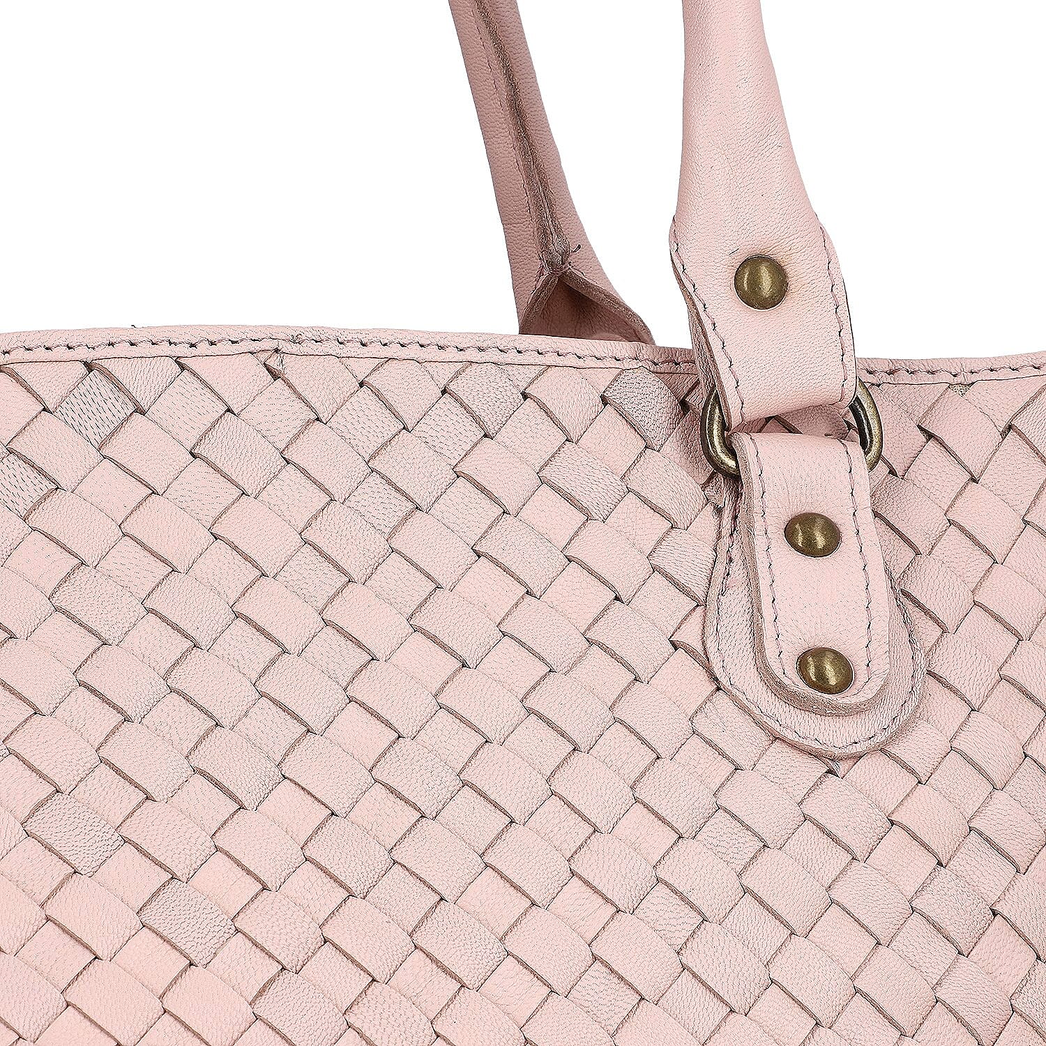 100% Genuine Leather Weaved Shoulder Bag - Light Pink