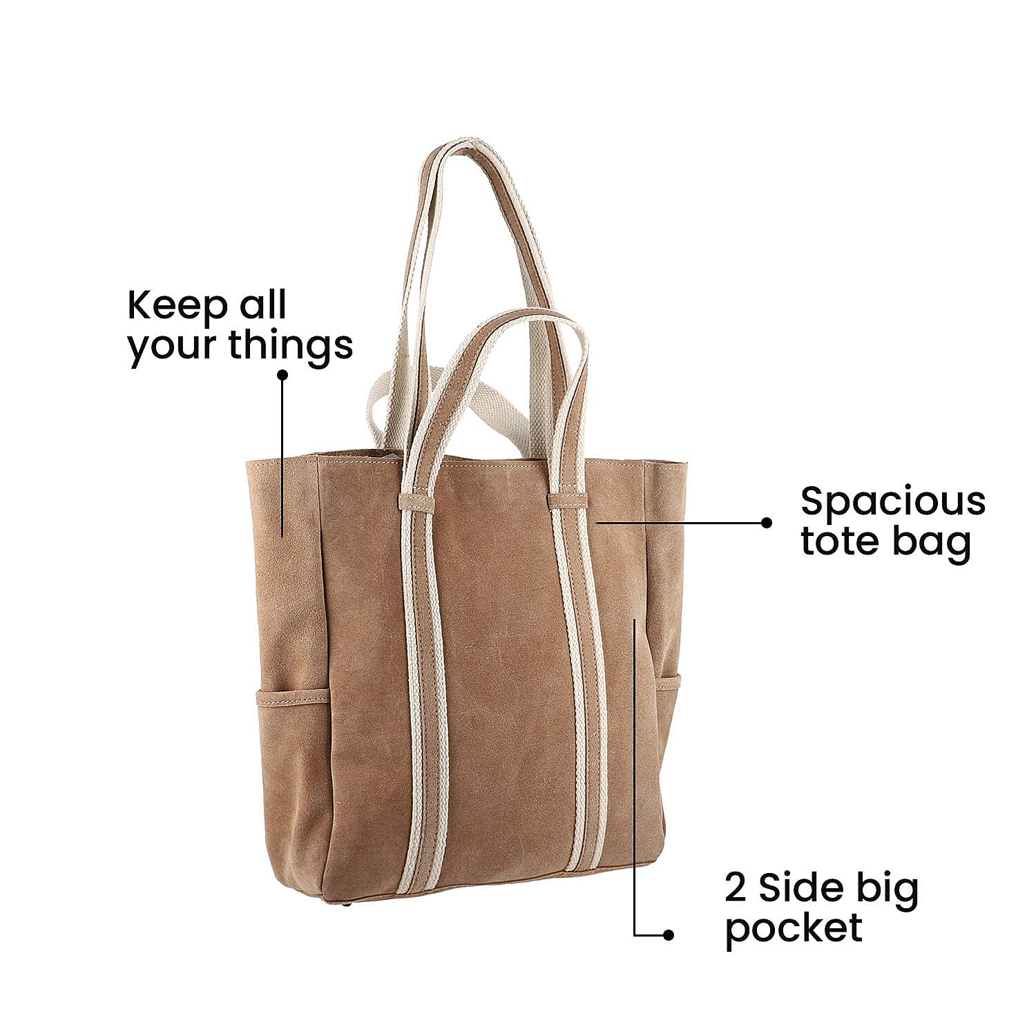 Genuine Leather Suede Tote Bag - Sea Green