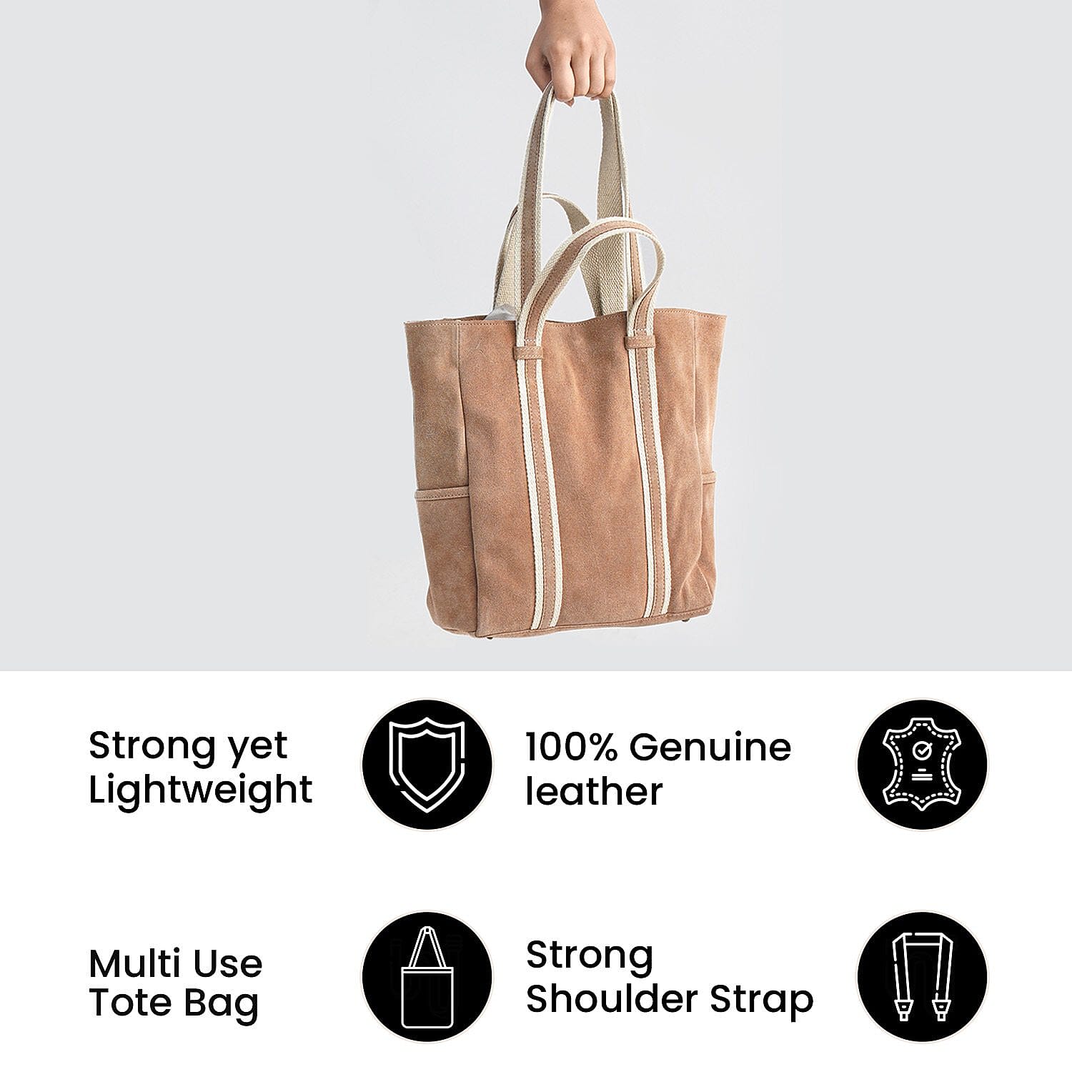 Genuine Leather Suede Tote Bag - Sea Green