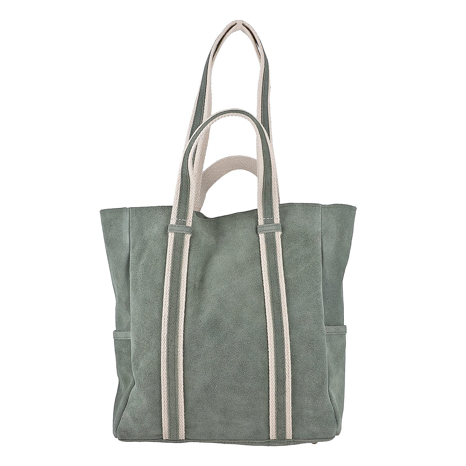 100% Genuine Leather Suede Tote Bag (Size 30x27x10 cm) - Light Green