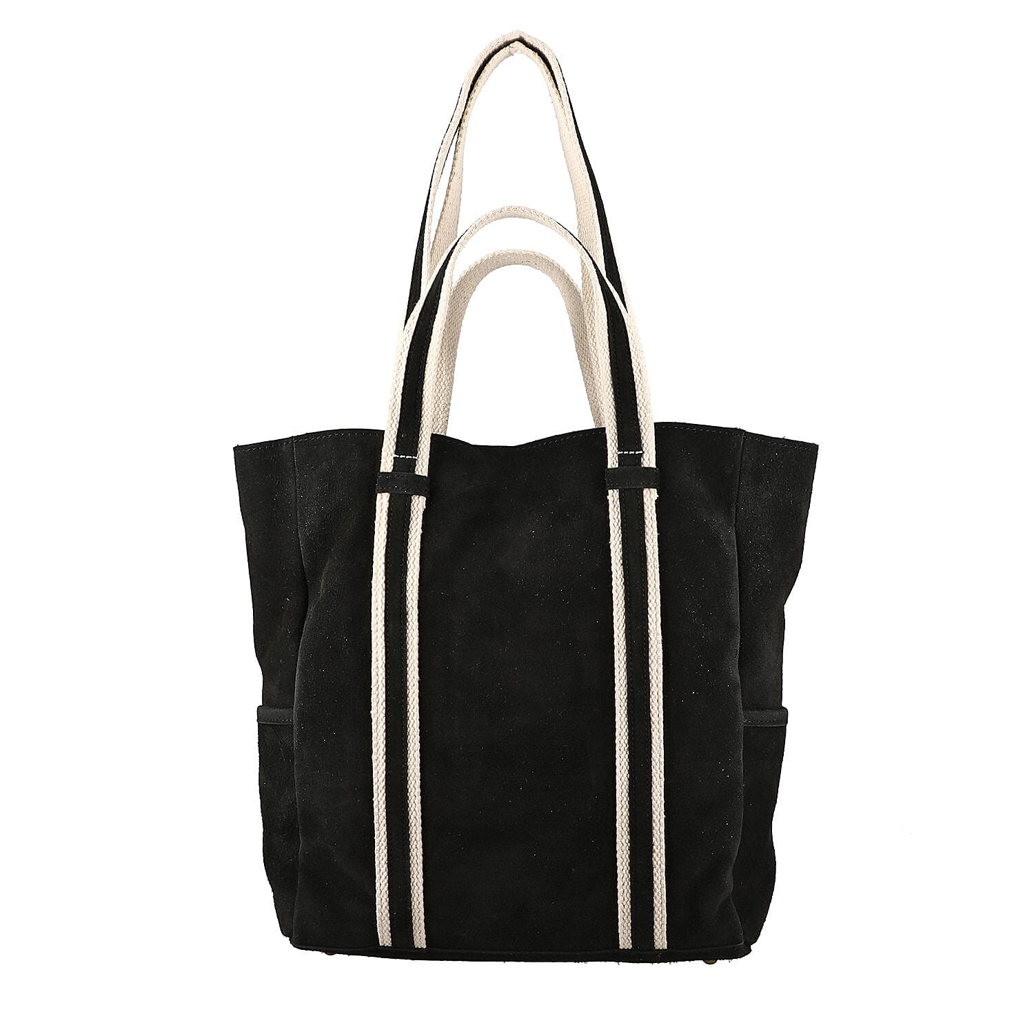 100% Genuine Leather Suede Tote Bag (Size 30x27x10 cm) - Black