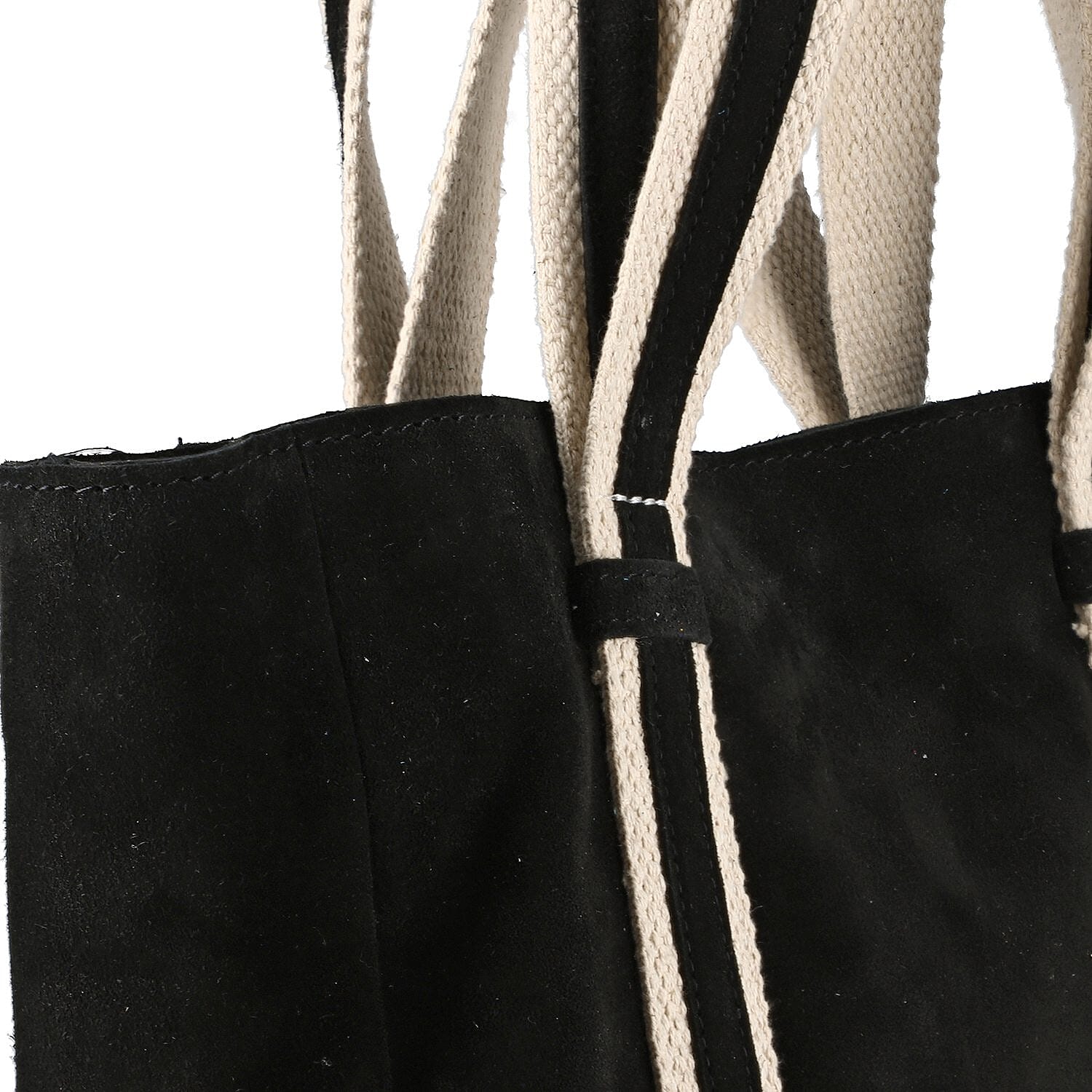 100% Genuine Leather Suede Tote Bag (Size 30x27x10 cm) - Black