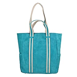 Genuine Leather Suede Tote Bag - Sea Green