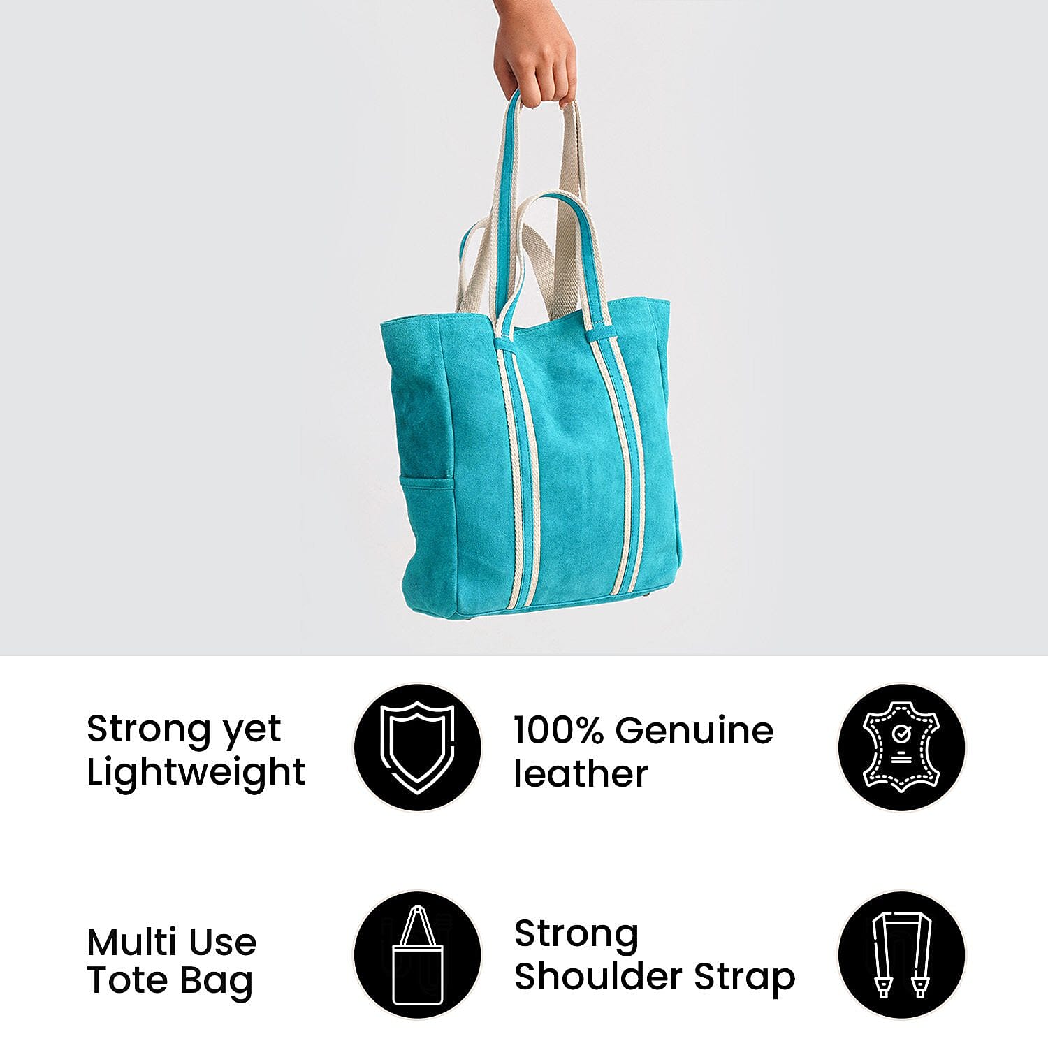 100% Genuine Leather Suede Tote Bag (Size 30x27x10 cm) - Sea Green