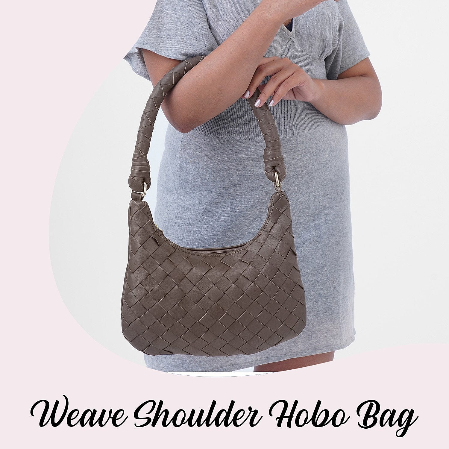 100% Genuine Leather Weaved Shoulder Hobo Bag - Dark Brown