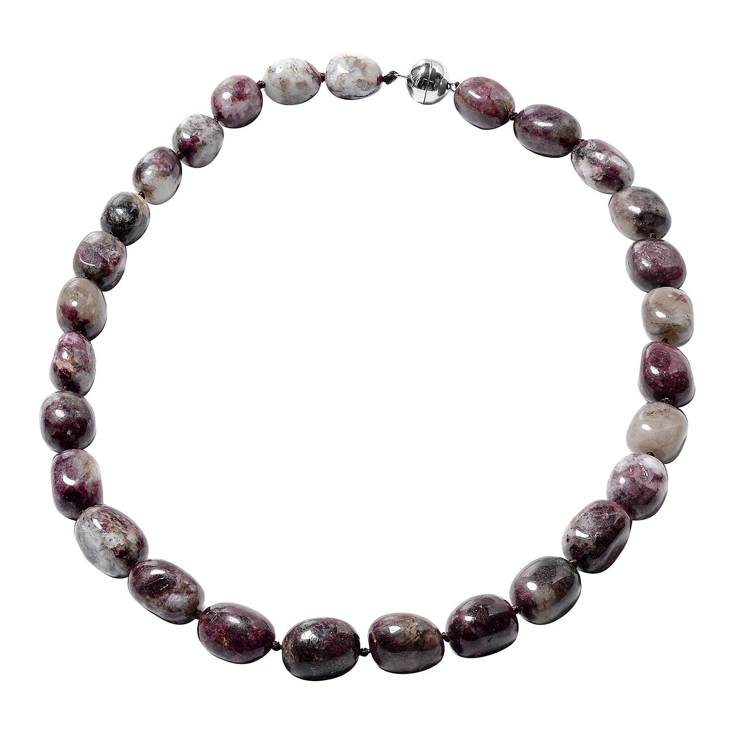 Pink Tourmaline Necklace (Size - 20) in Rhodium Overlay Sterling Silver with Magnetic Clasp 573.00 Ct.