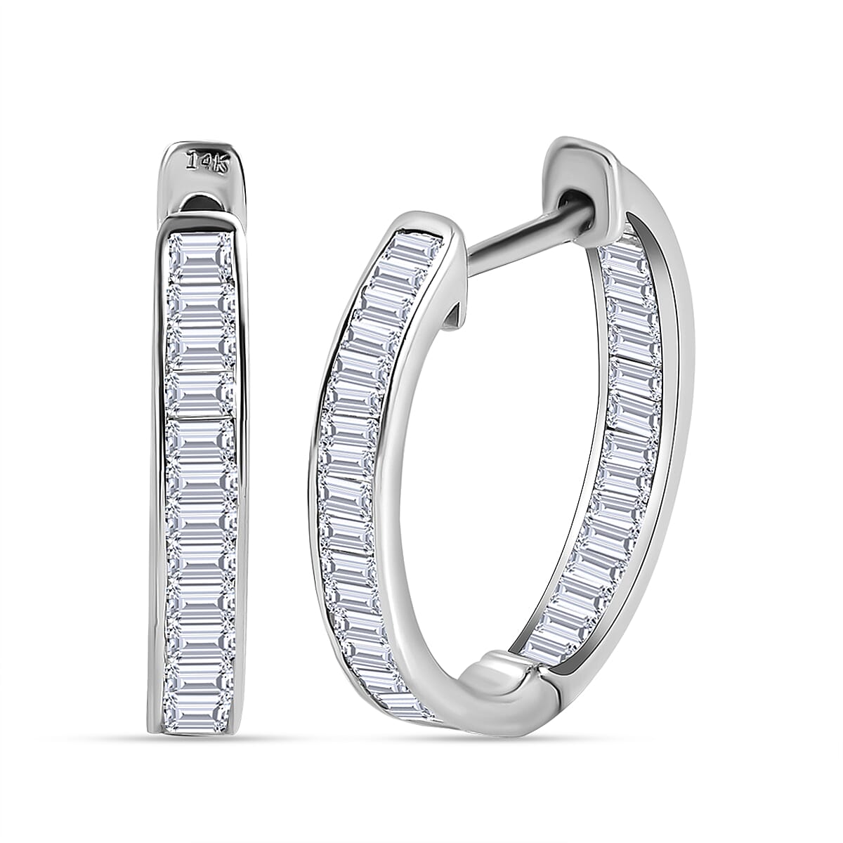 NY Closeout - 14K White Gold SGL Certified Diamond (I1-I2-G-H) Hoop Earrings 1.00 Ct.