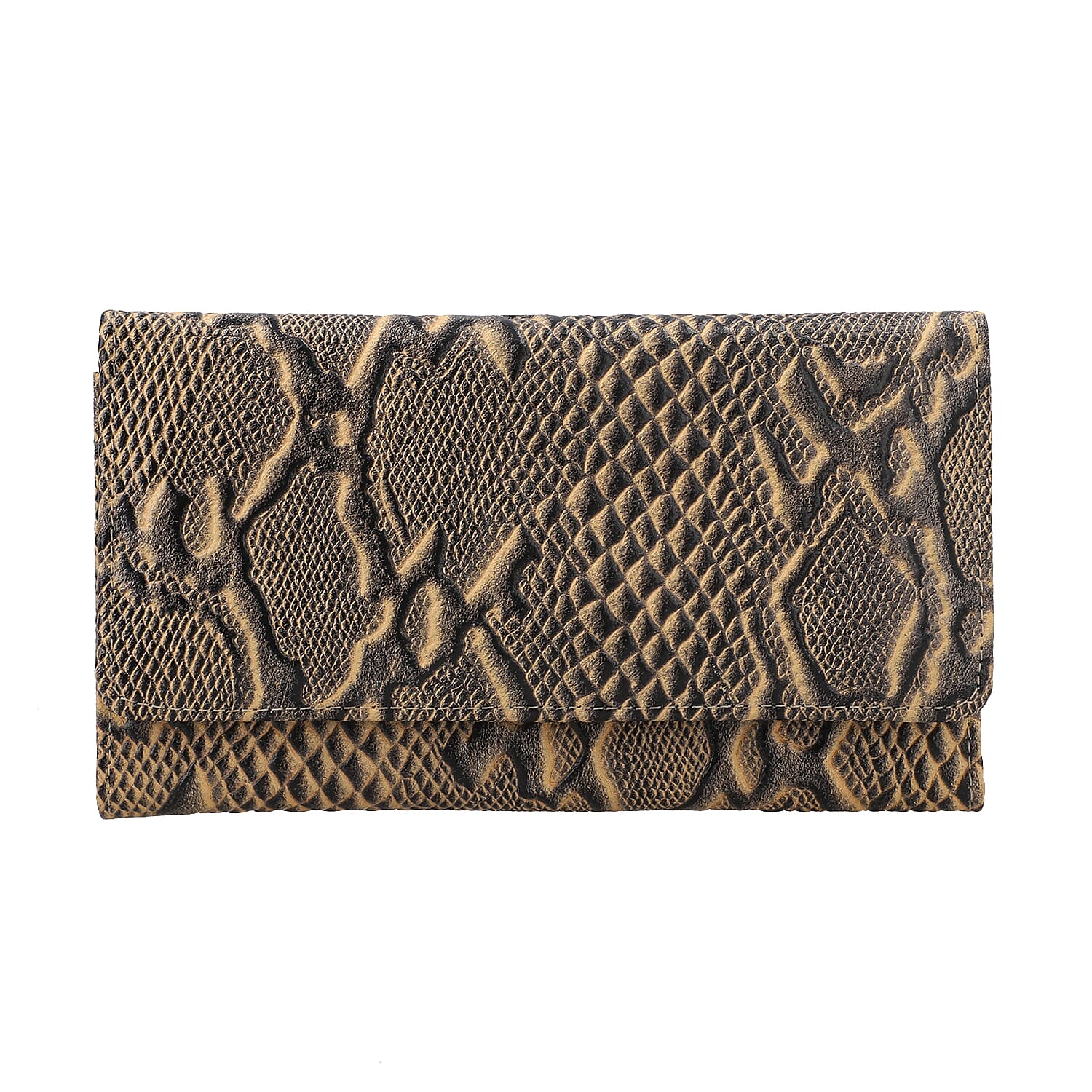Genuine Leather Python Embossed Pattern Womens Rfid Protected Wallet - Cream