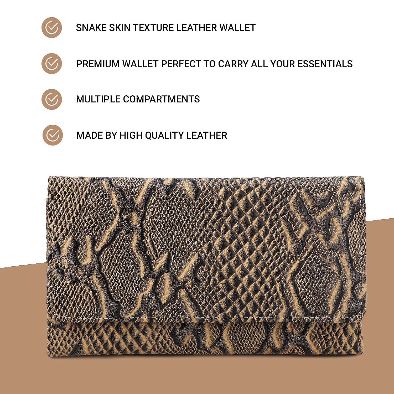 Genuine Leather Python Embossed Pattern Womens Rfid Protected Wallet - Cream
