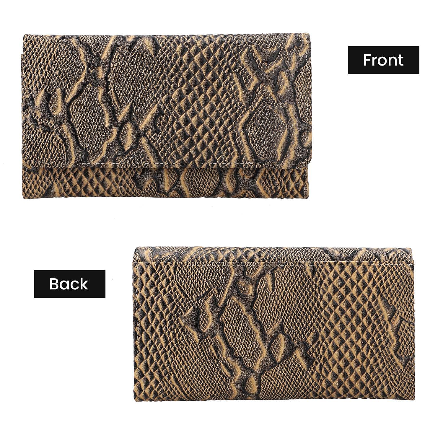 Genuine Leather Python Embossed Pattern Womens Rfid Protected Wallet - Cream