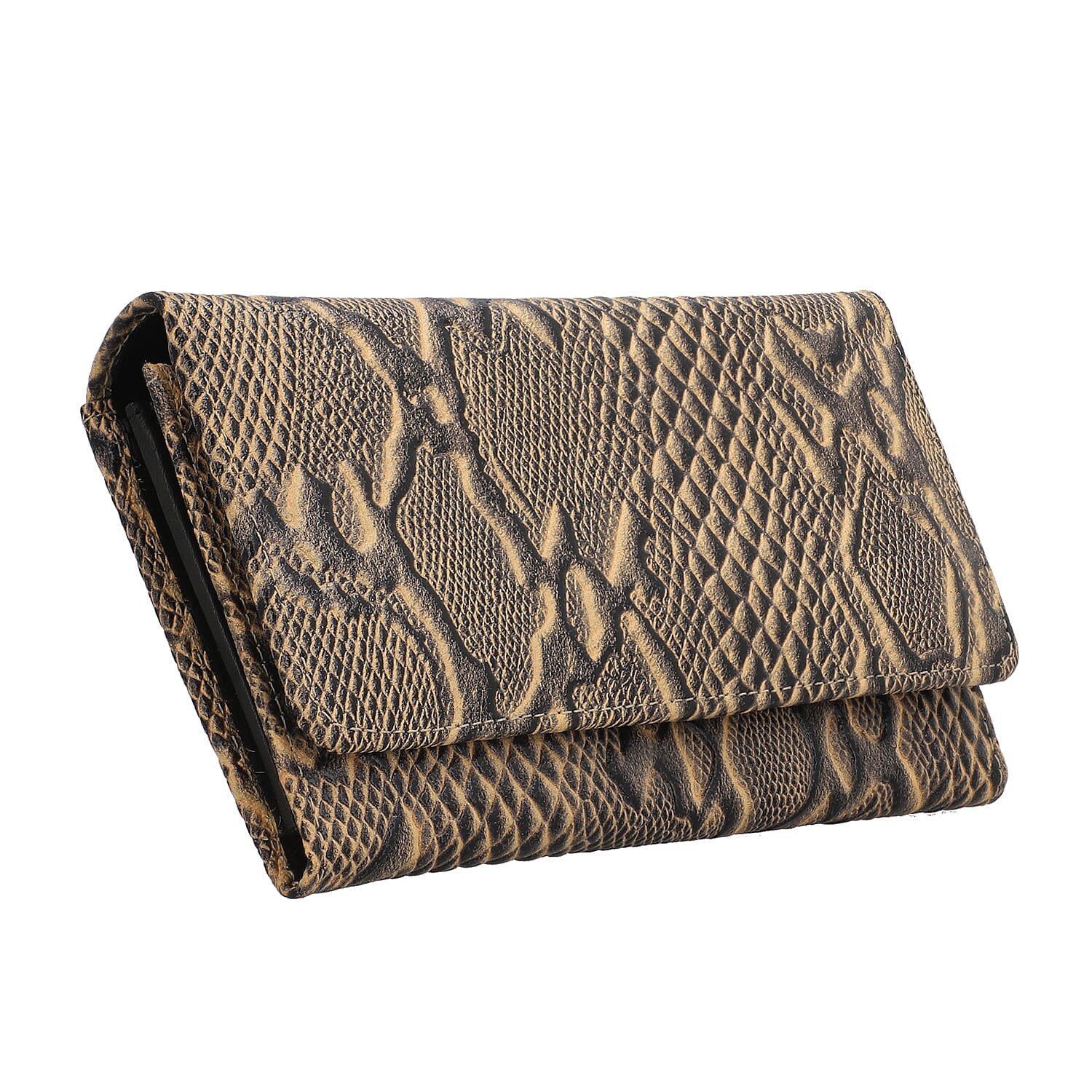 Genuine Leather Python Embossed Pattern Womens Rfid Protected Wallet - Cream
