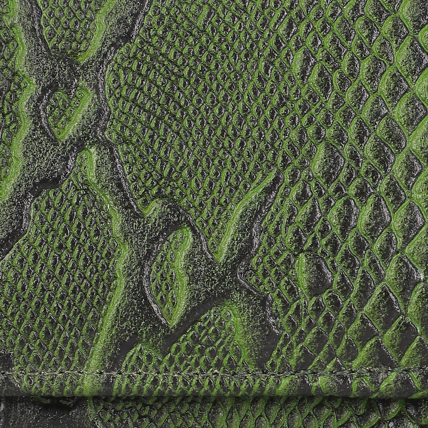 100% Genuine Leather Python Embossed RFID Protected Wallet (Size 18x10 Cm) - Bottle Green