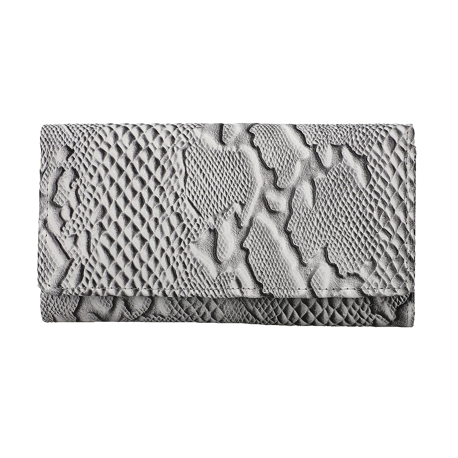 100% Genuine Leather Python Embossed RFID Protected Wallet (Size 18x10 Cm) - White