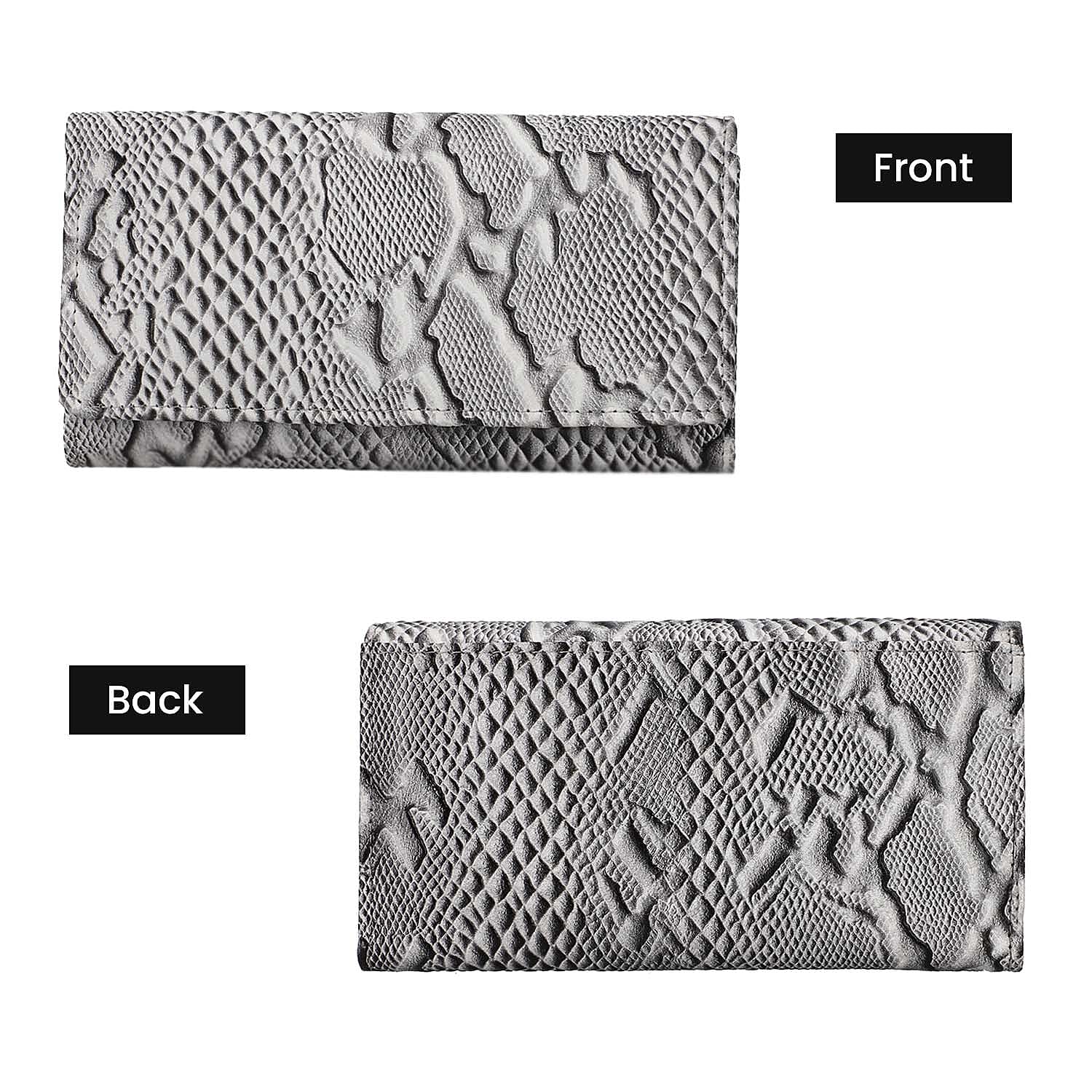 100% Genuine Leather Python Embossed RFID Protected Wallet (Size 18x10 Cm) - White