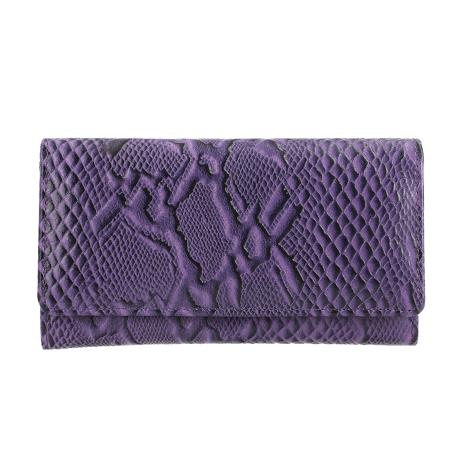 100% Genuine Leather Python Embossed RFID Protected Wallet (Size 18x10 Cm) - Purple