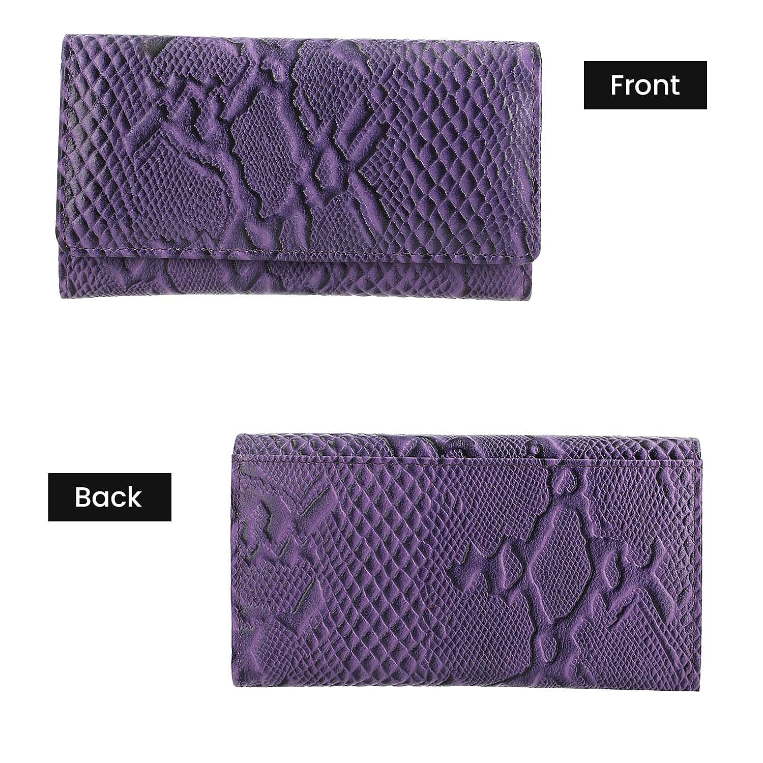 100% Genuine Leather Python Embossed RFID Protected Wallet (Size 18x10 Cm) - Purple