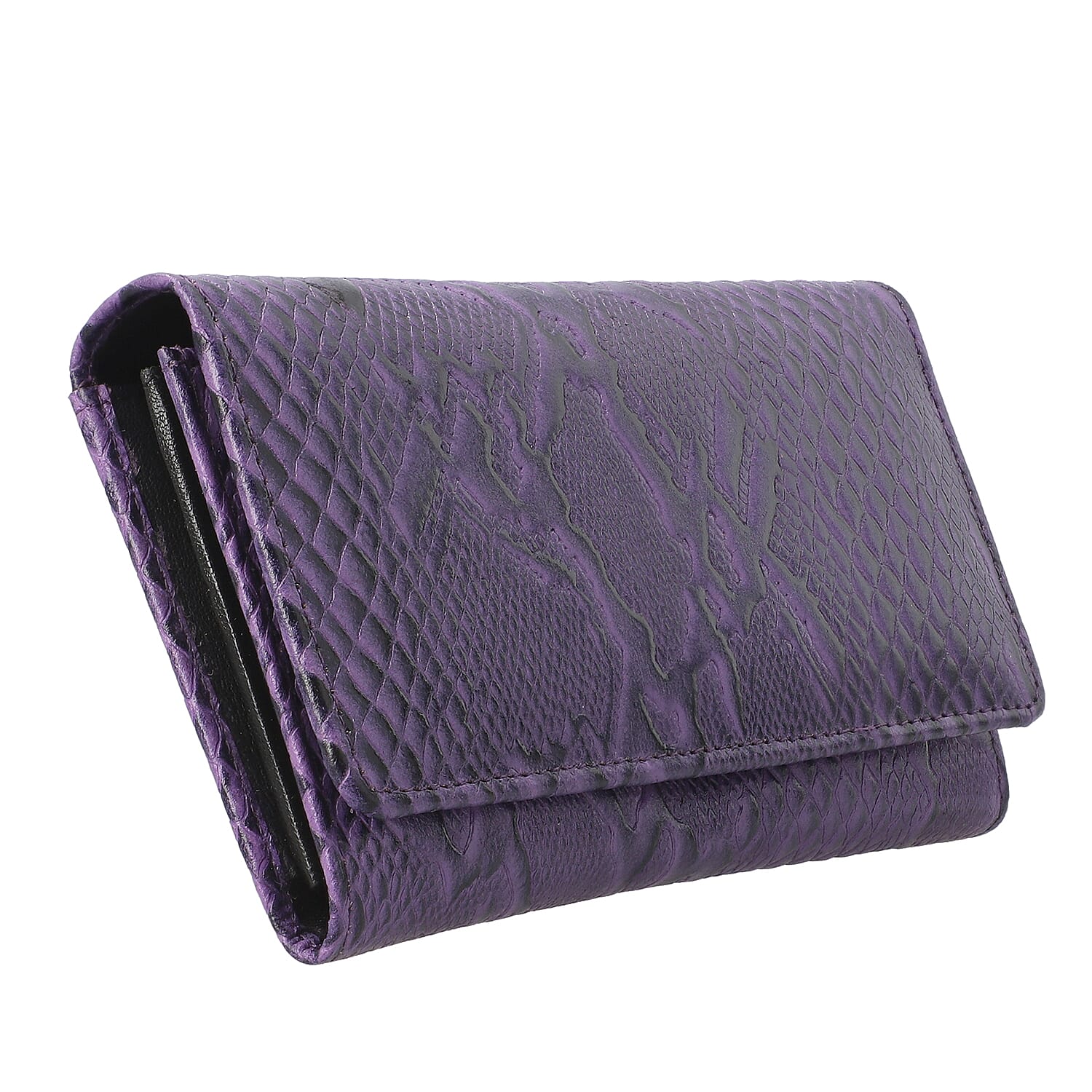 100% Genuine Leather Python Embossed RFID Protected Wallet (Size 18x10 Cm) - Purple