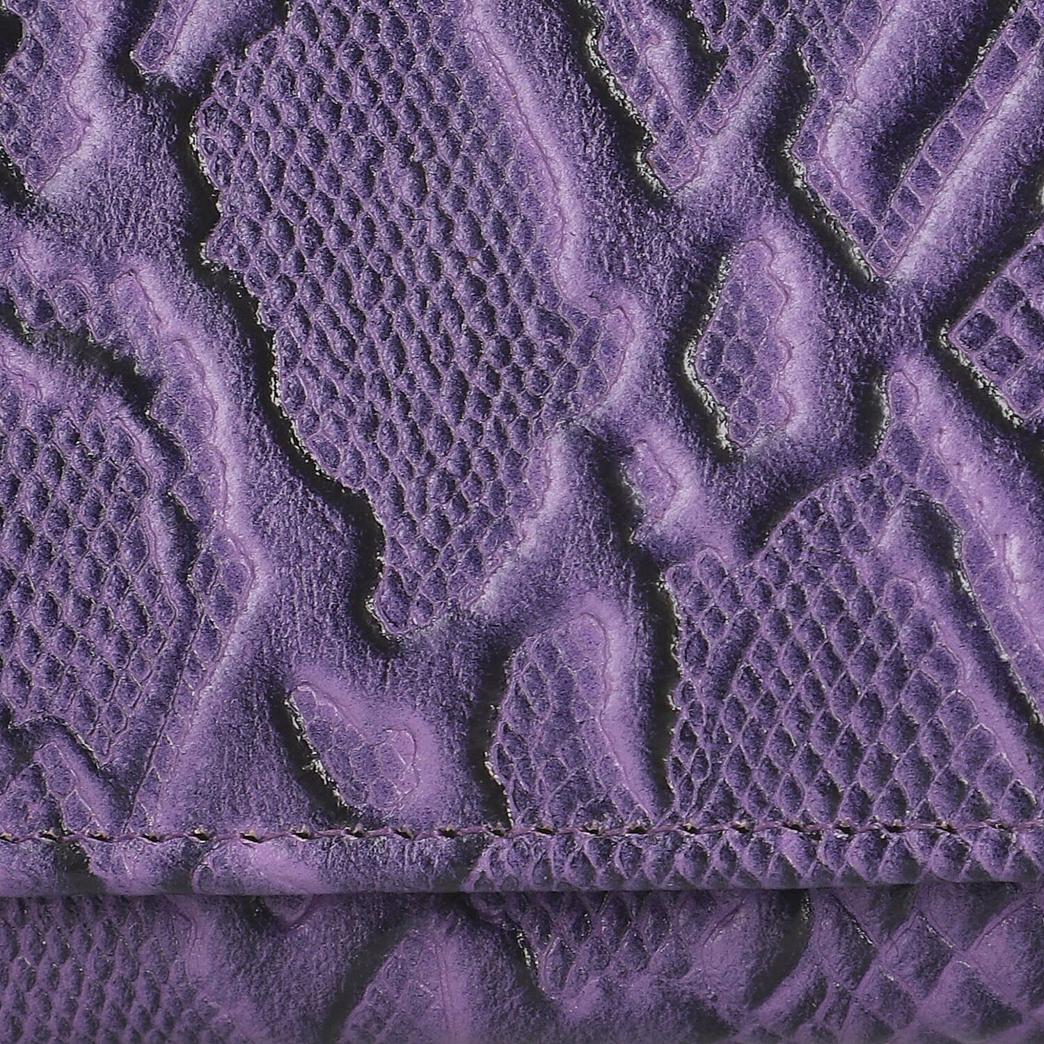 100% Genuine Leather Python Embossed RFID Protected Wallet (Size 18x10 Cm) - Purple