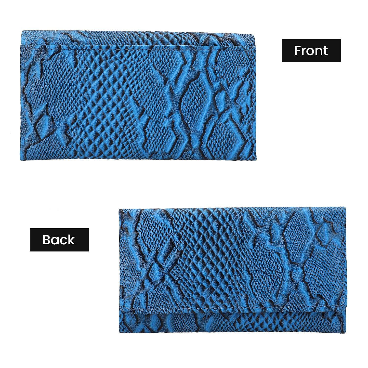 100% Genuine Leather Python Embossed RFID Protected Wallet (Size 18x10 Cm) - Sky Blue