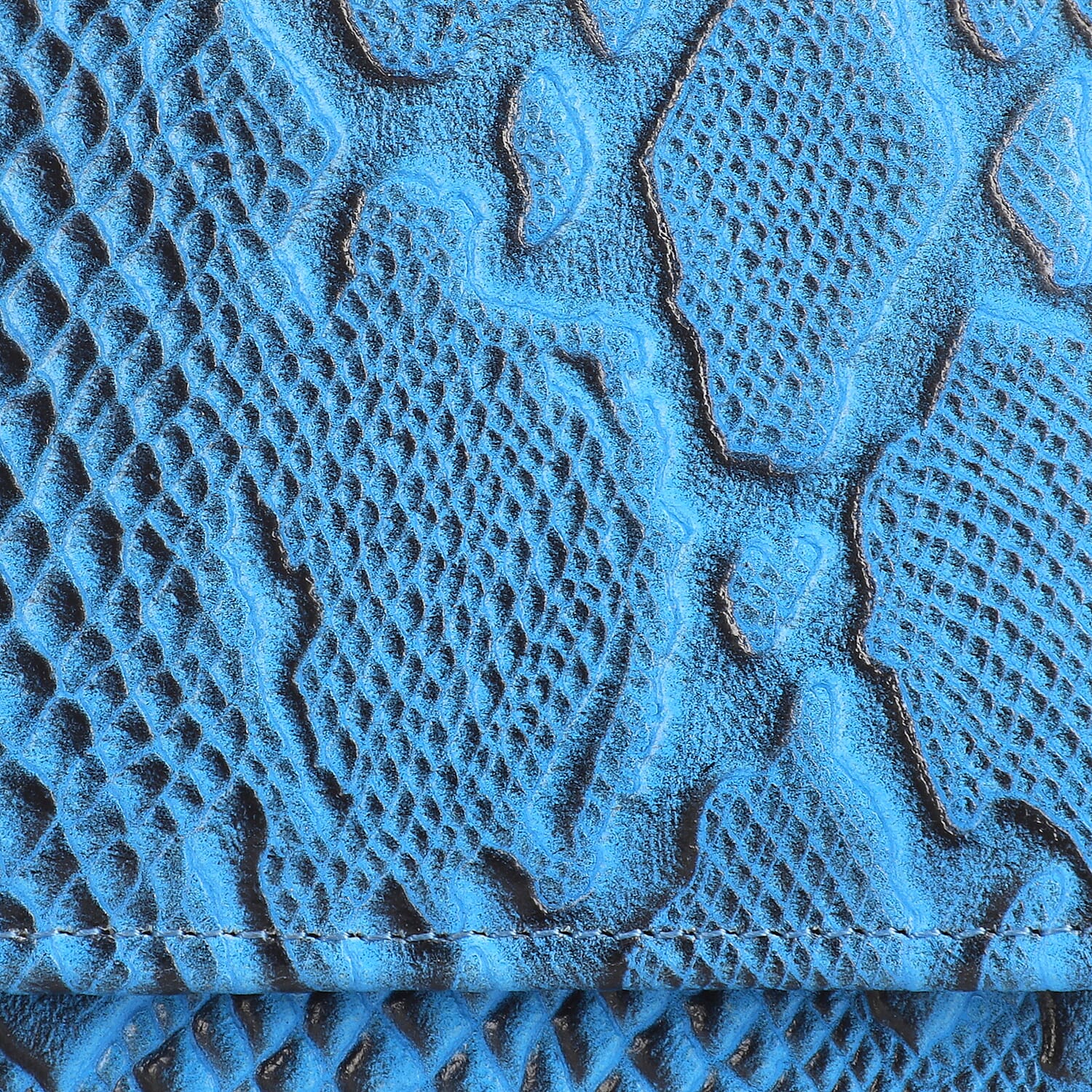 100% Genuine Leather Python Embossed RFID Protected Wallet (Size 18x10 Cm) - Sky Blue