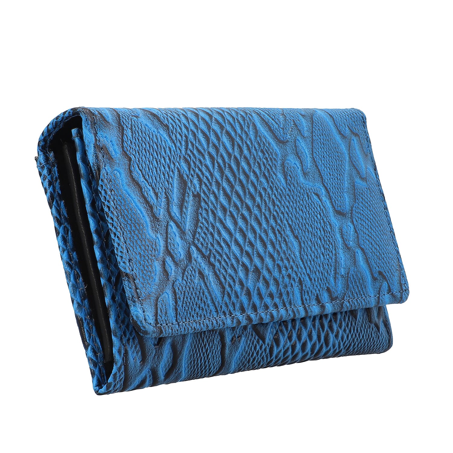 100% Genuine Leather Python Embossed RFID Protected Wallet (Size 18x10 Cm) - Sky Blue