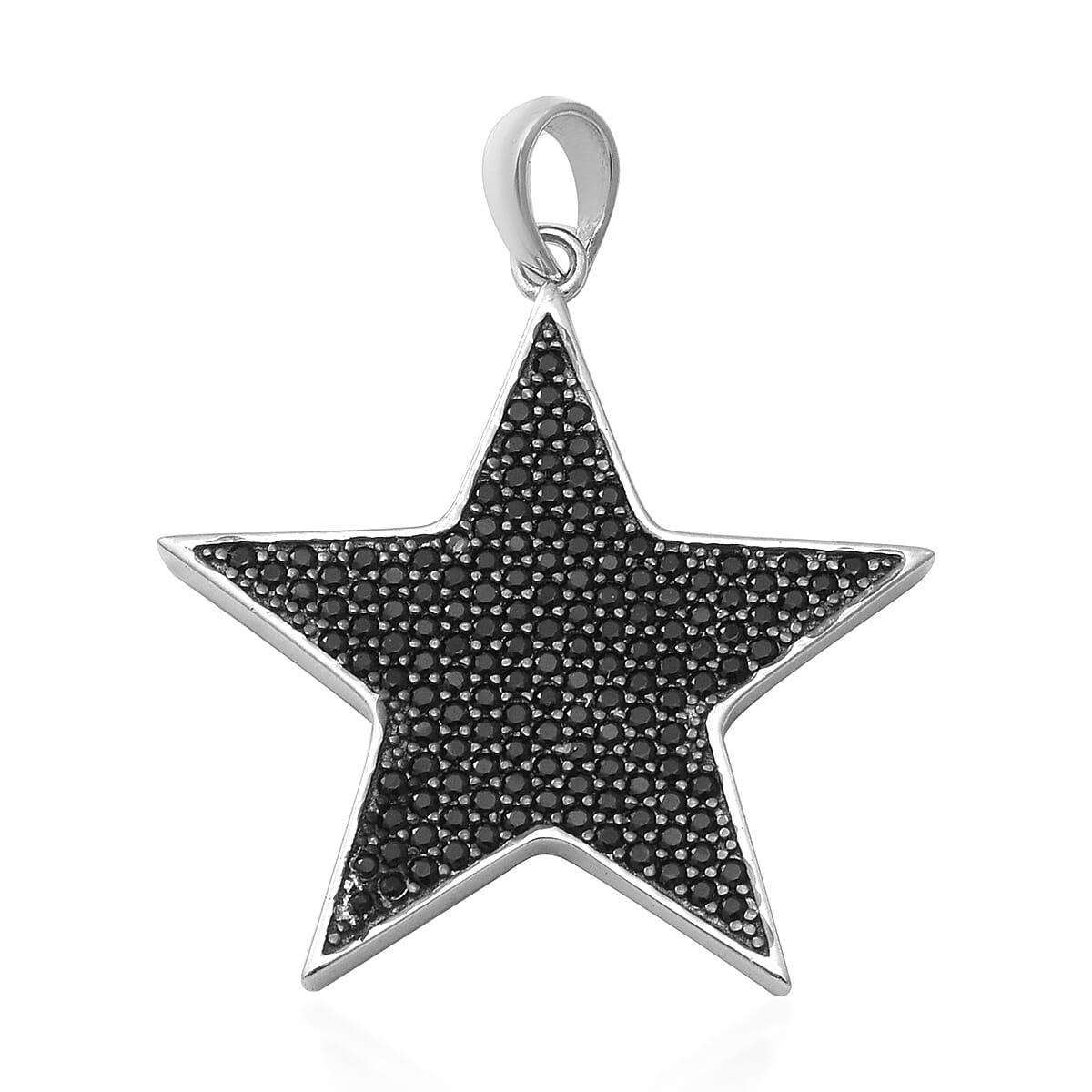 Boi Ploi Black Spinel Star Pendant in Rhodium Overlay Sterling Silver, Silver Wt. 6.5 Gms