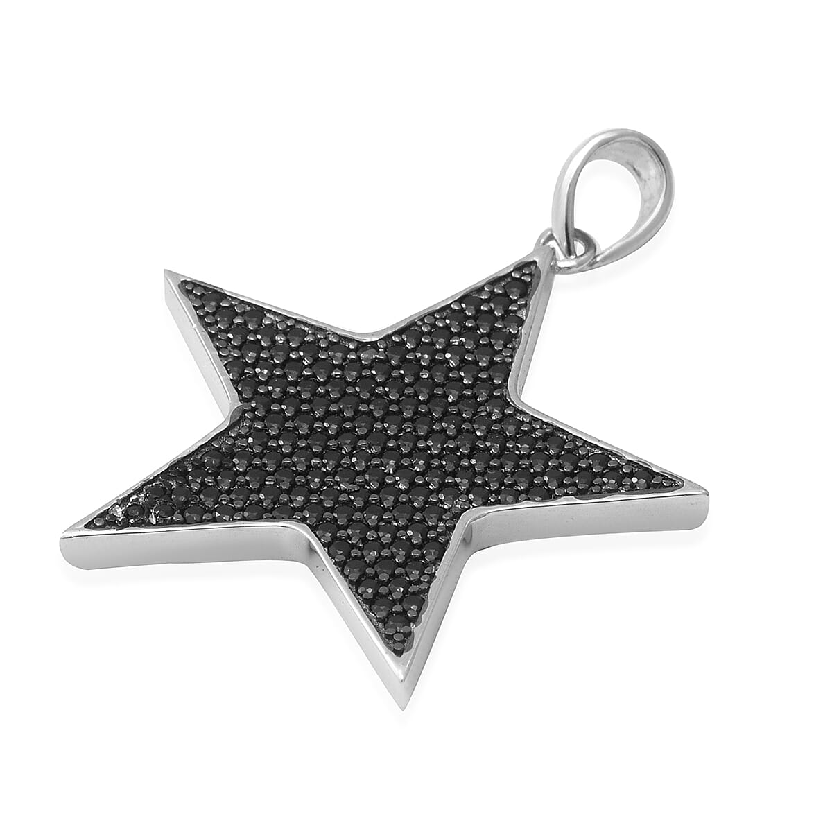 Boi Ploi Black Spinel Star Pendant in Rhodium Overlay Sterling Silver, Silver Wt. 6.5 Gms