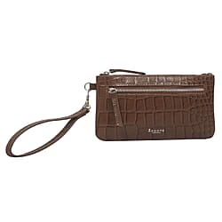 ASSOTS LONDON Dory Genuine Leather Croc Embossed Wristlet Pouch - Tan