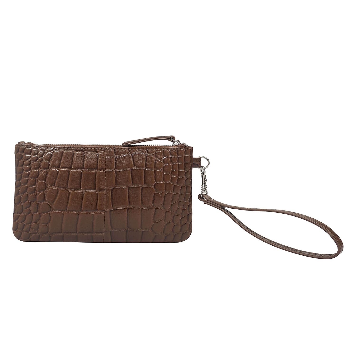 ASSOTS LONDON Dory 100% Genuine Leather Croc Embossed Wristlet Pouch (Size 20x11 Cm) - Tan