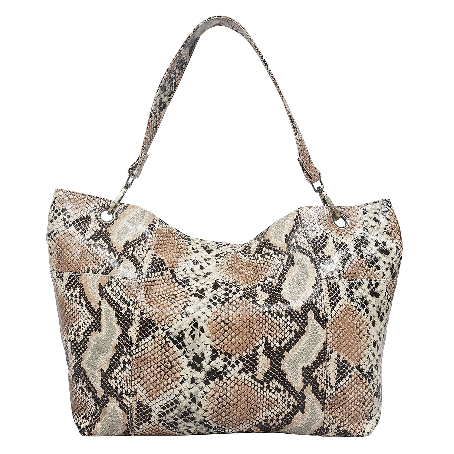 ASSOTS LONDON Angela 100% Genuine Leather Snake Skin Pattern Hobo Bag - Tan