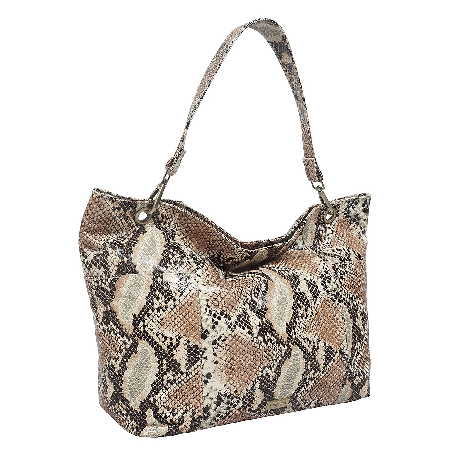 ASSOTS LONDON Angela 100% Genuine Leather Snake Skin Pattern Hobo Bag - Tan