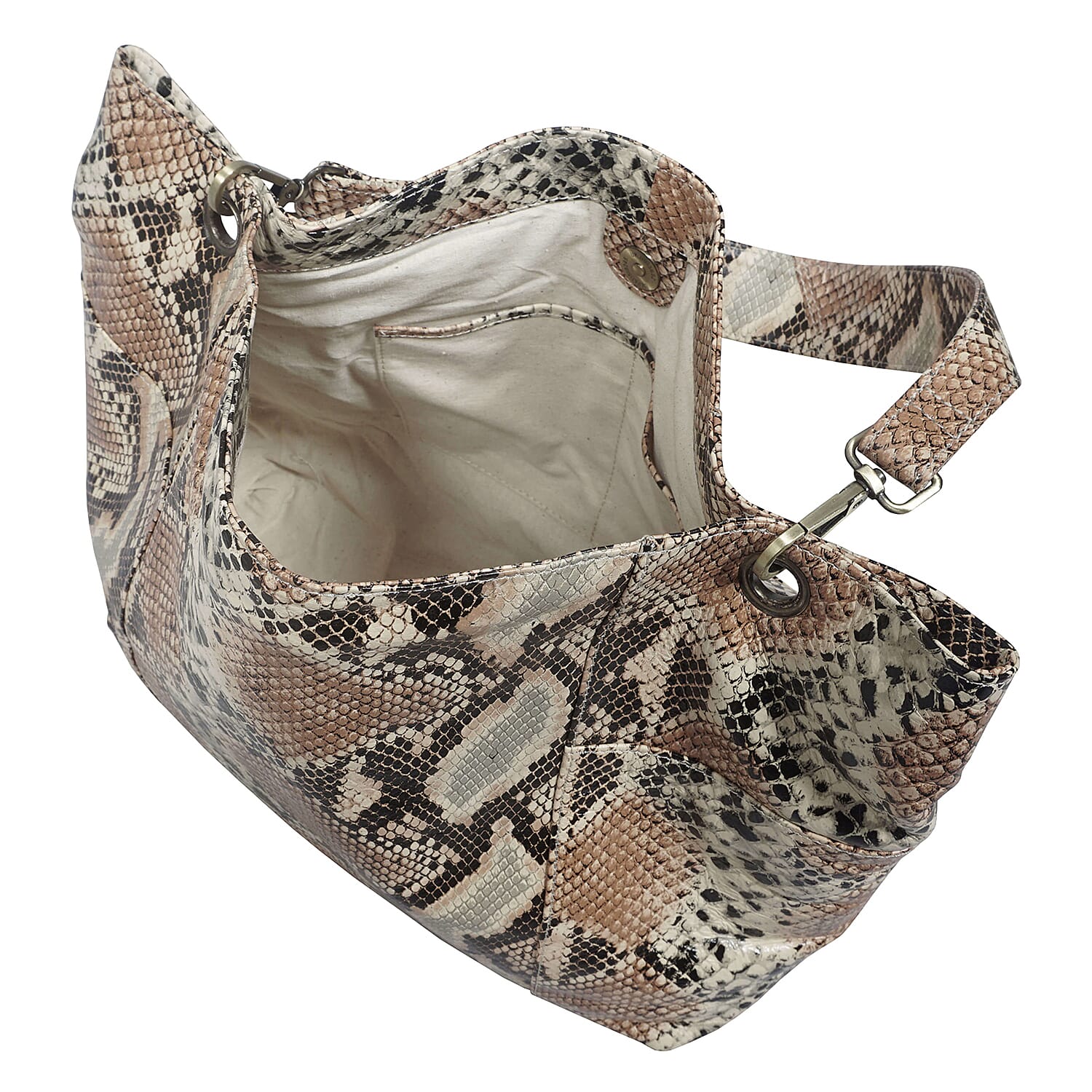 ASSOTS LONDON Angela 100% Genuine Leather Snake Skin Pattern Hobo Bag - Tan