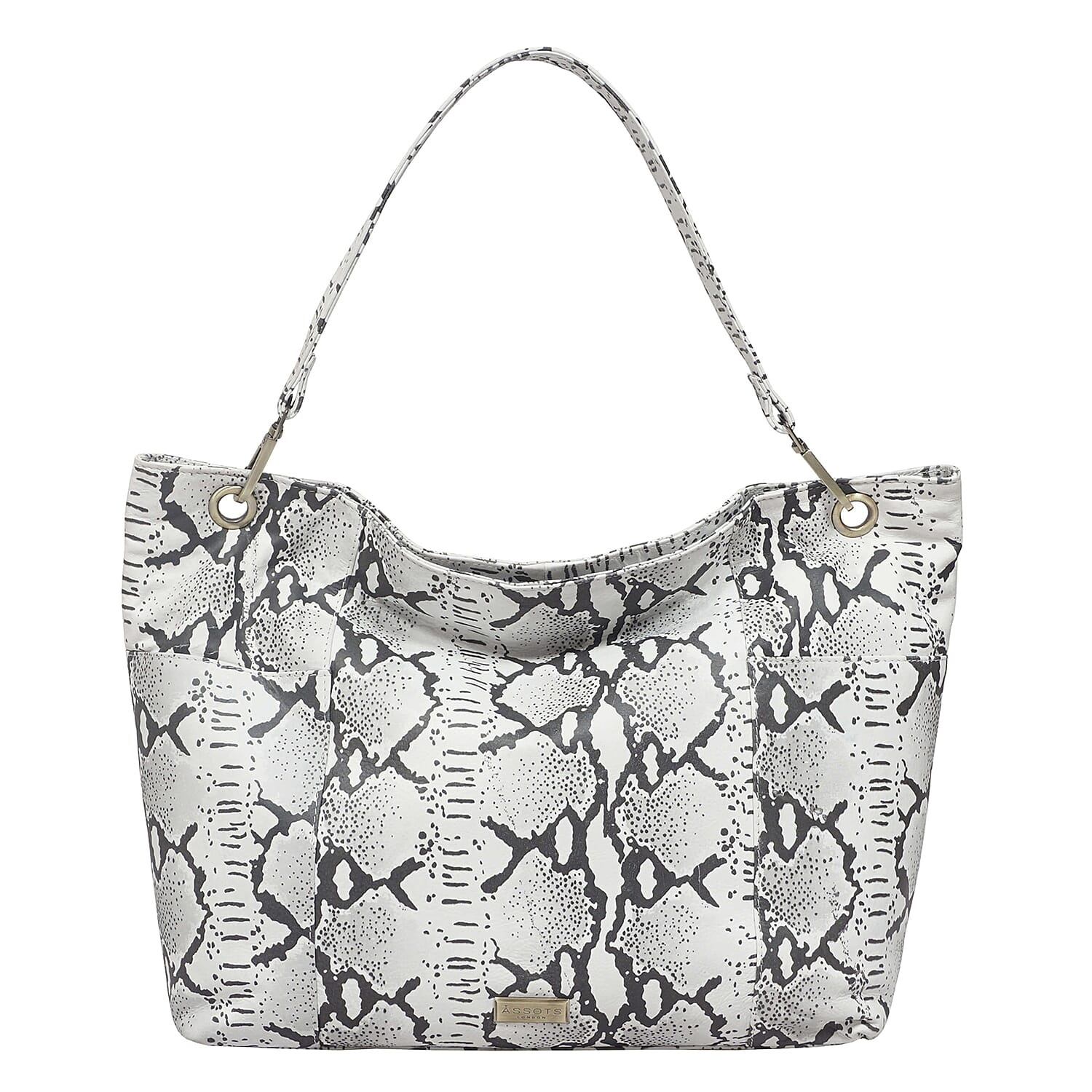 ASSOTS LONDON Angela 100% Genuine Leather Snake Skin Pattern Hobo Bag - Black