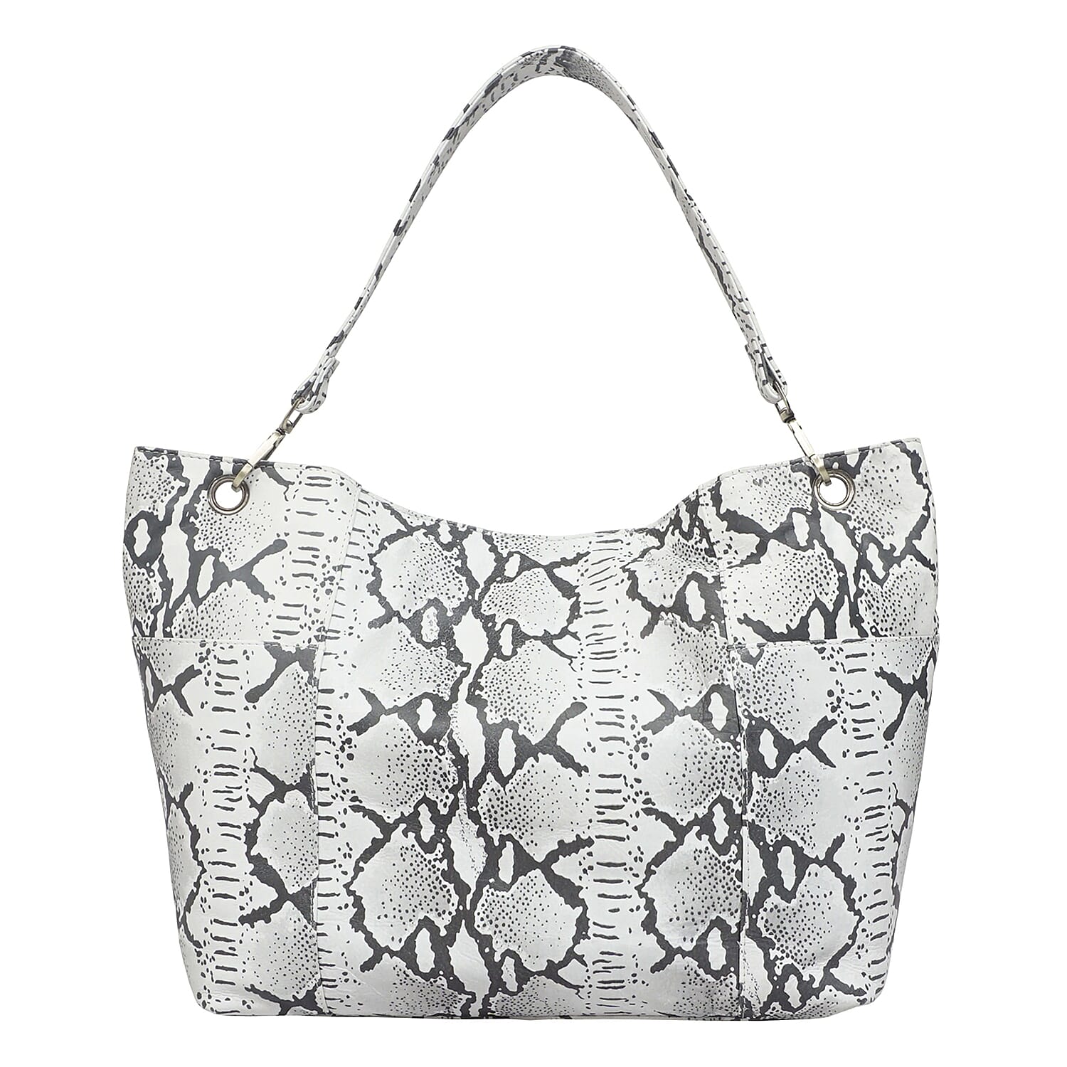 ASSOTS LONDON Angela 100% Genuine Leather Snake Skin Pattern Hobo Bag - Black