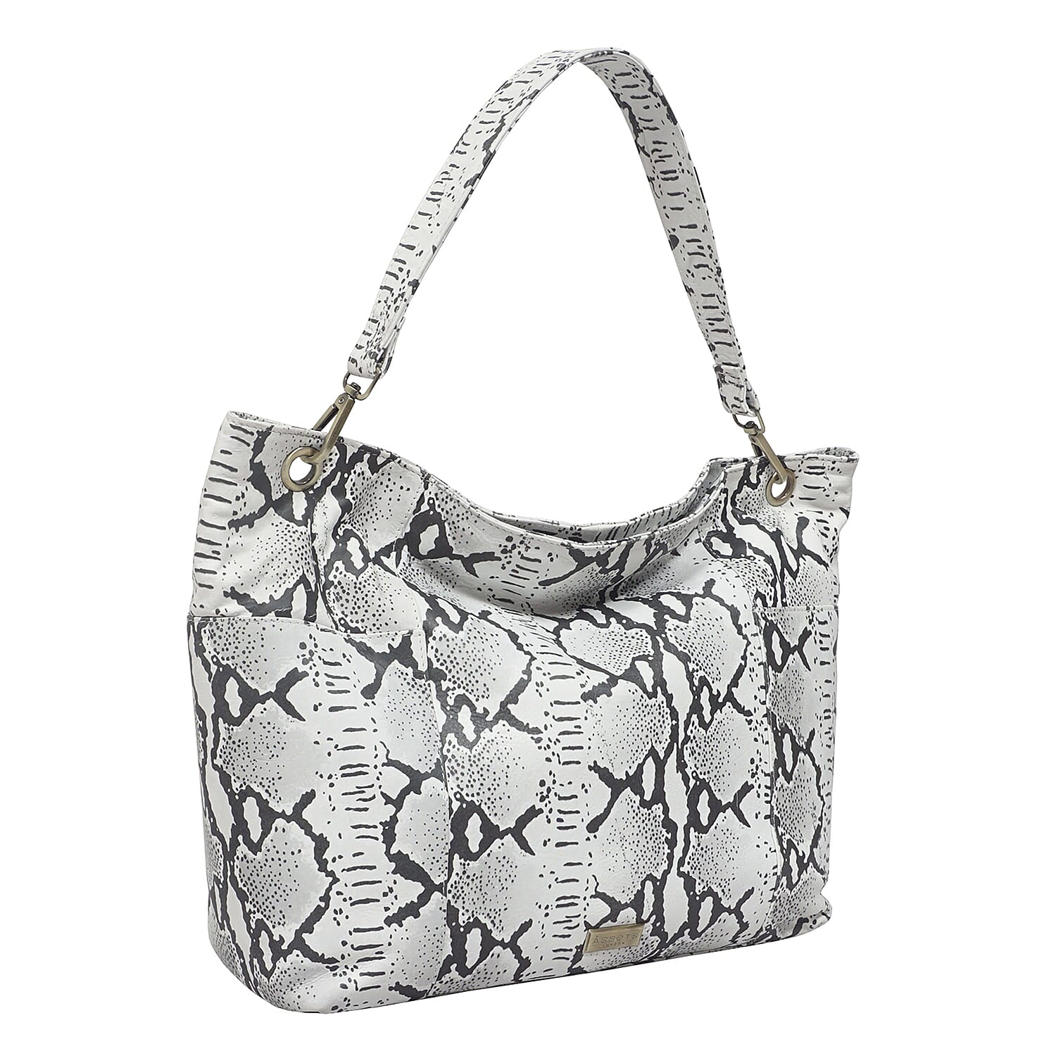 ASSOTS LONDON Angela 100% Genuine Leather Snake Skin Pattern Hobo Bag - Black