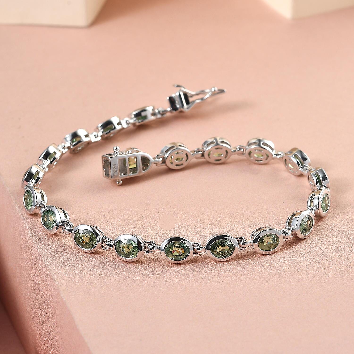 First Time Ever Demantoid Garnet Link Bracelet (Size - 7.5) in Platinum Overlay Sterling Silver 9.14 Ct, Silver Wt. 11.30 Gms