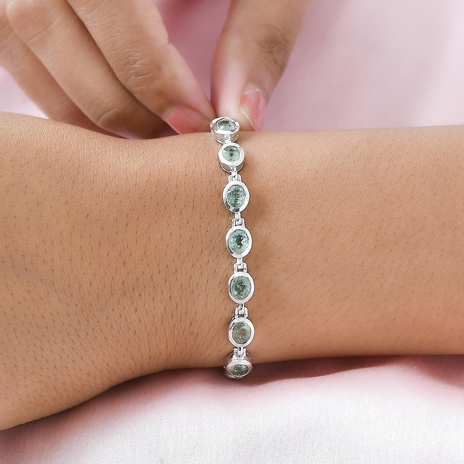 First Time Ever Demantoid Garnet Link Bracelet (Size - 7.5) in Platinum Overlay Sterling Silver 9.14 Ct, Silver Wt. 11.30 Gms