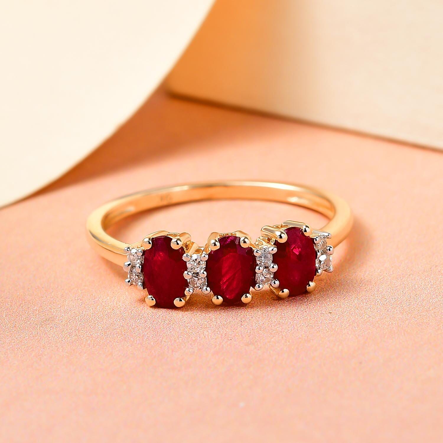 9K Yellow Gold AAA Ruby and Diamond Ring 1.00 Ct