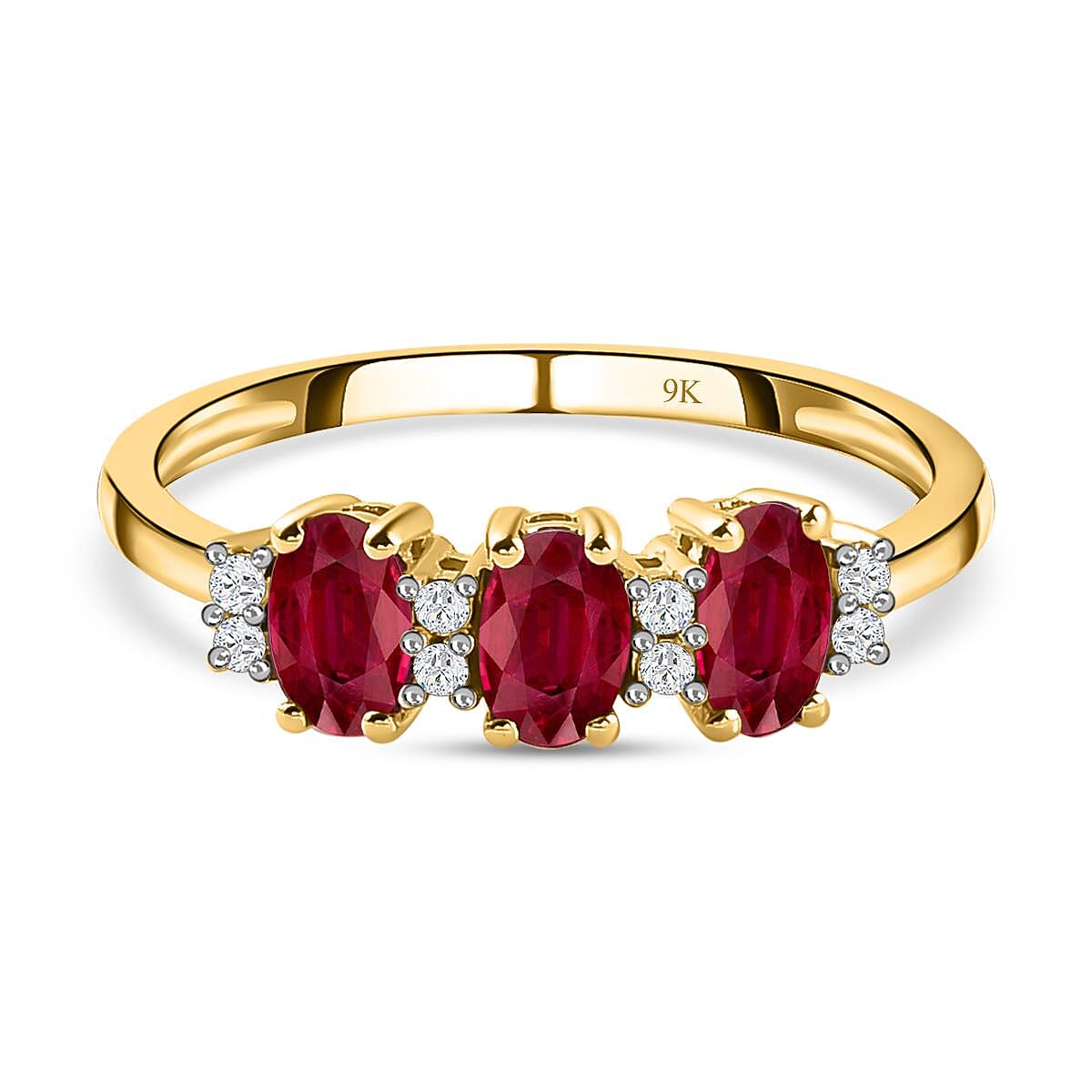 9K Yellow Gold AAA Ruby and Diamond Ring 1.00 Ct