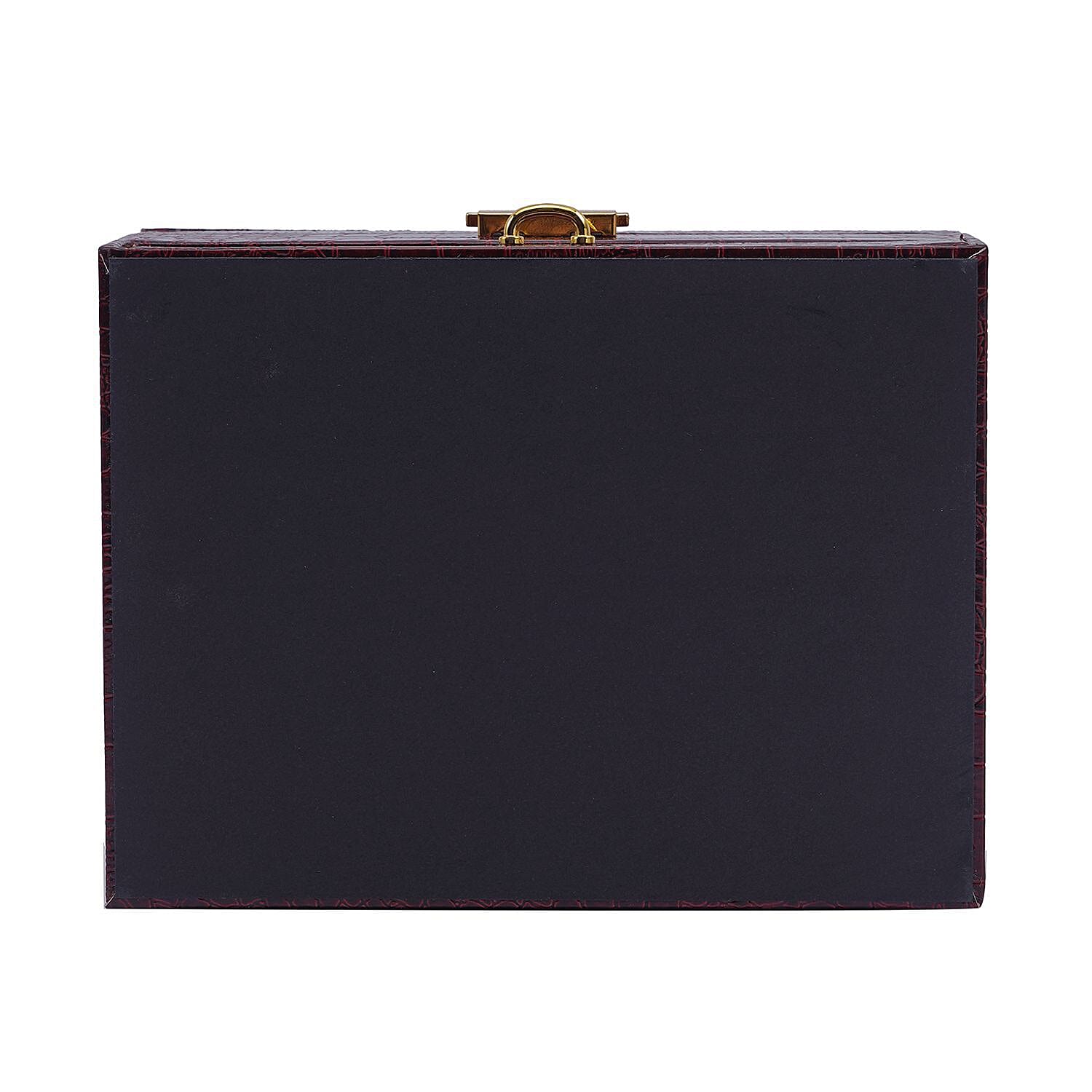 2 Layer Croc Embossed Jewellery Box with Lock and Key - Burgundy