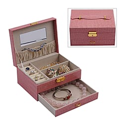 2 Layer Croc Embossed Jewellery Box with Lock and Key - Pink