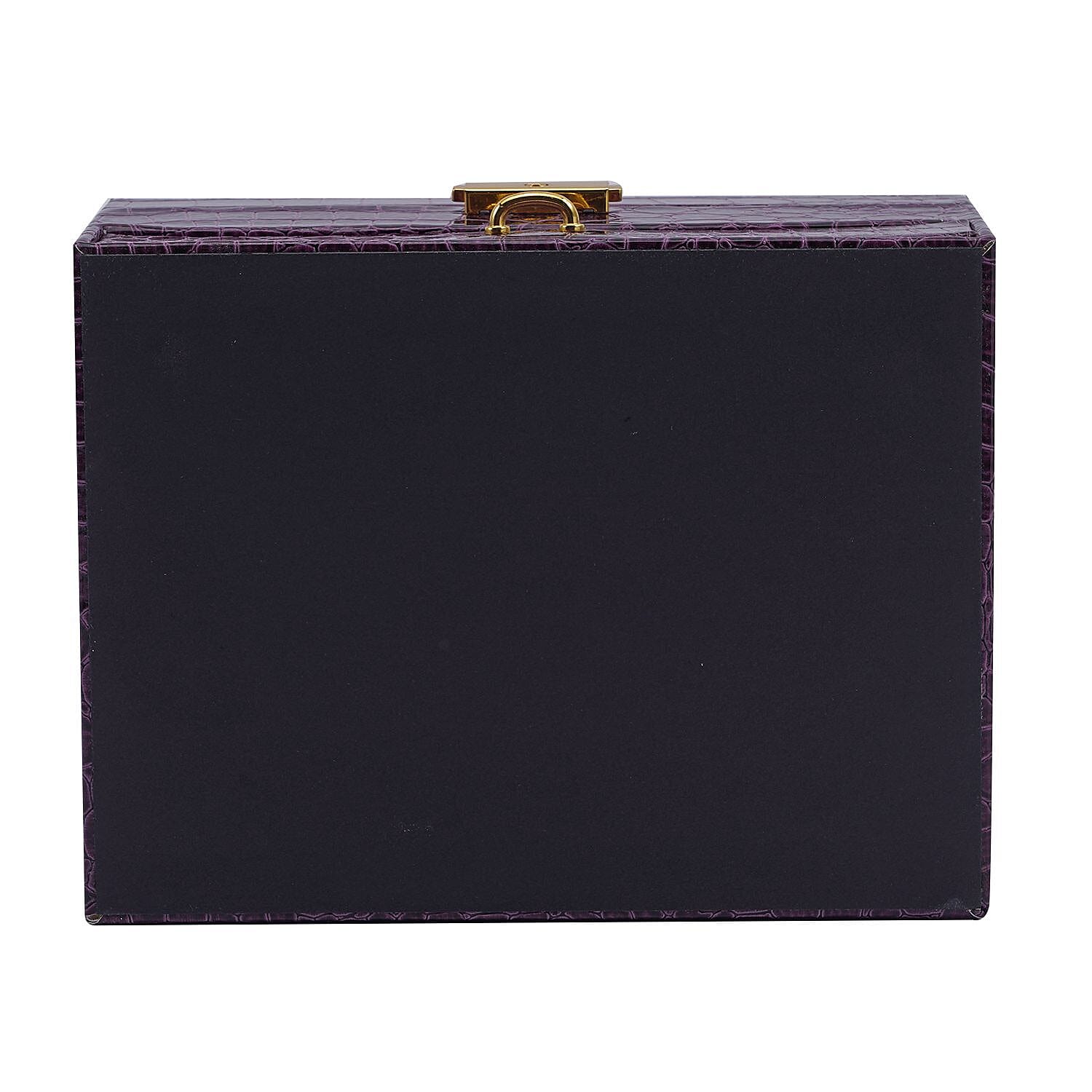 Double Layer Croc Embossed Jewellery Box with Lock (Size 20x15x10 Cm) - Purple