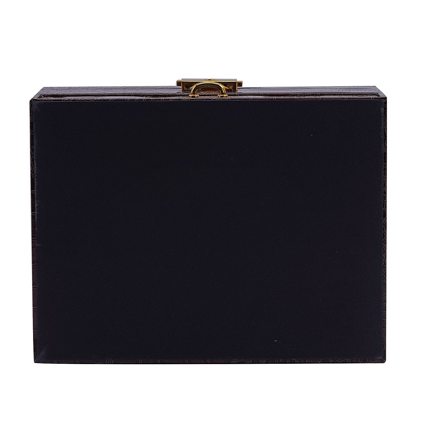 Double Layer Croc Embossed Jewellery Box with Lock (Size 20x15x10 Cm) - Coffee