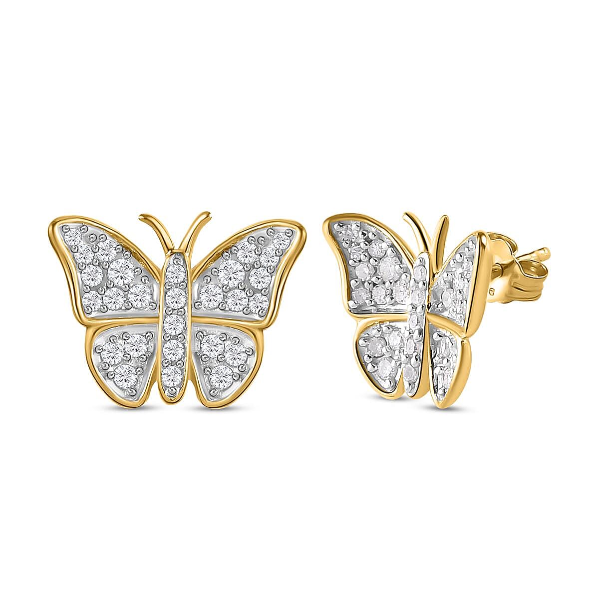 9K Yellow Gold  SGL Certified White Diamond (I3-G-H)  Fancy Earring (With Push Back) 0.51 ct,  Gold Wt. 1.81 Gms