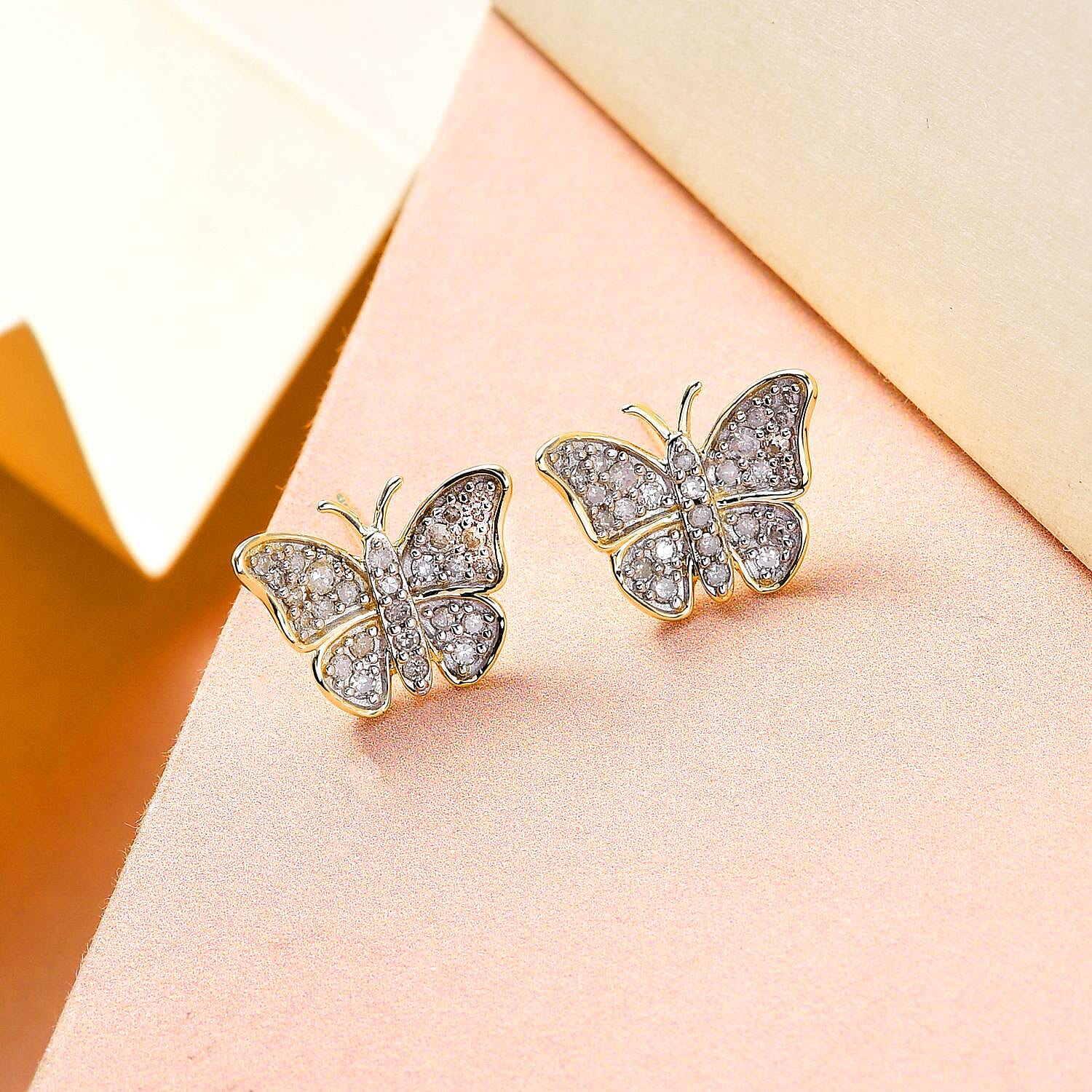 9K Yellow Gold  SGL Certified White Diamond (I3-G-H)  Fancy Earring (With Push Back) 0.51 ct,  Gold Wt. 1.81 Gms