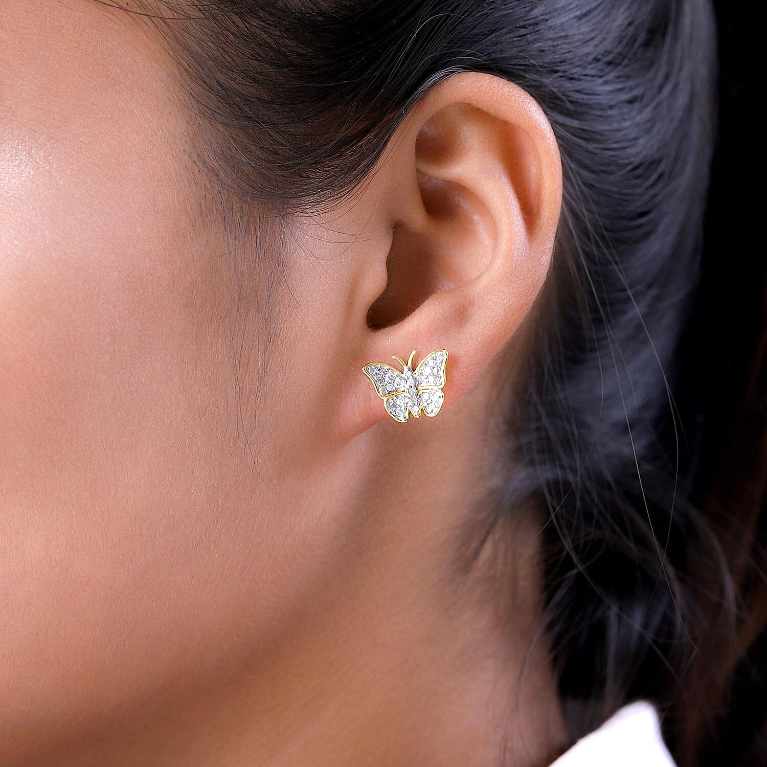 9K Yellow Gold  SGL Certified White Diamond (I3-G-H)  Fancy Earring (With Push Back) 0.51 ct,  Gold Wt. 1.81 Gms