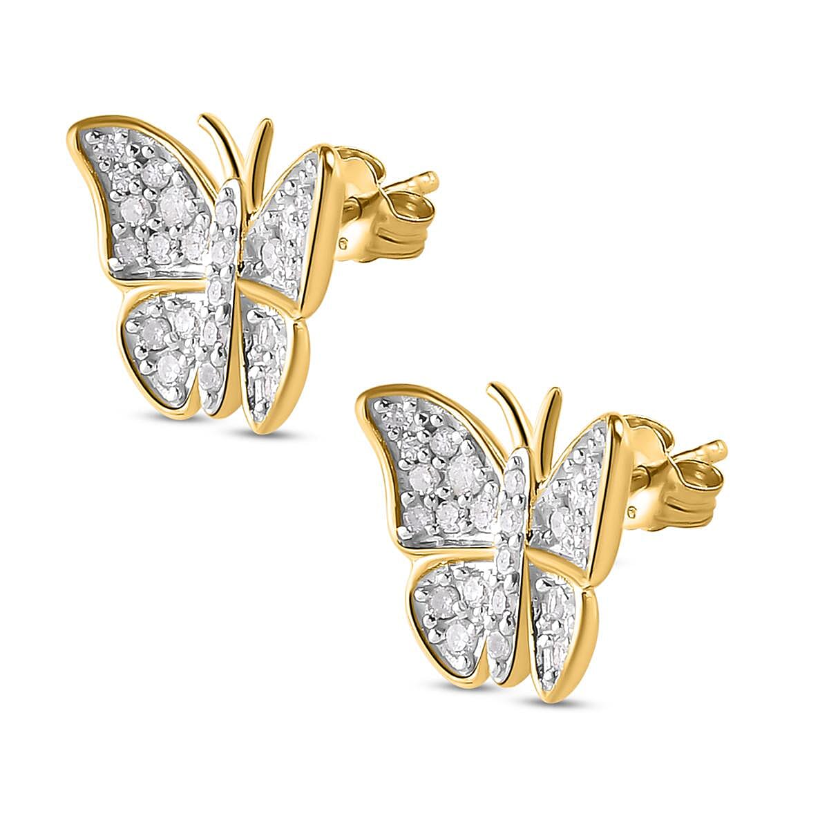 9K Yellow Gold  SGL Certified White Diamond (I3-G-H)  Fancy Earring (With Push Back) 0.51 ct,  Gold Wt. 1.81 Gms