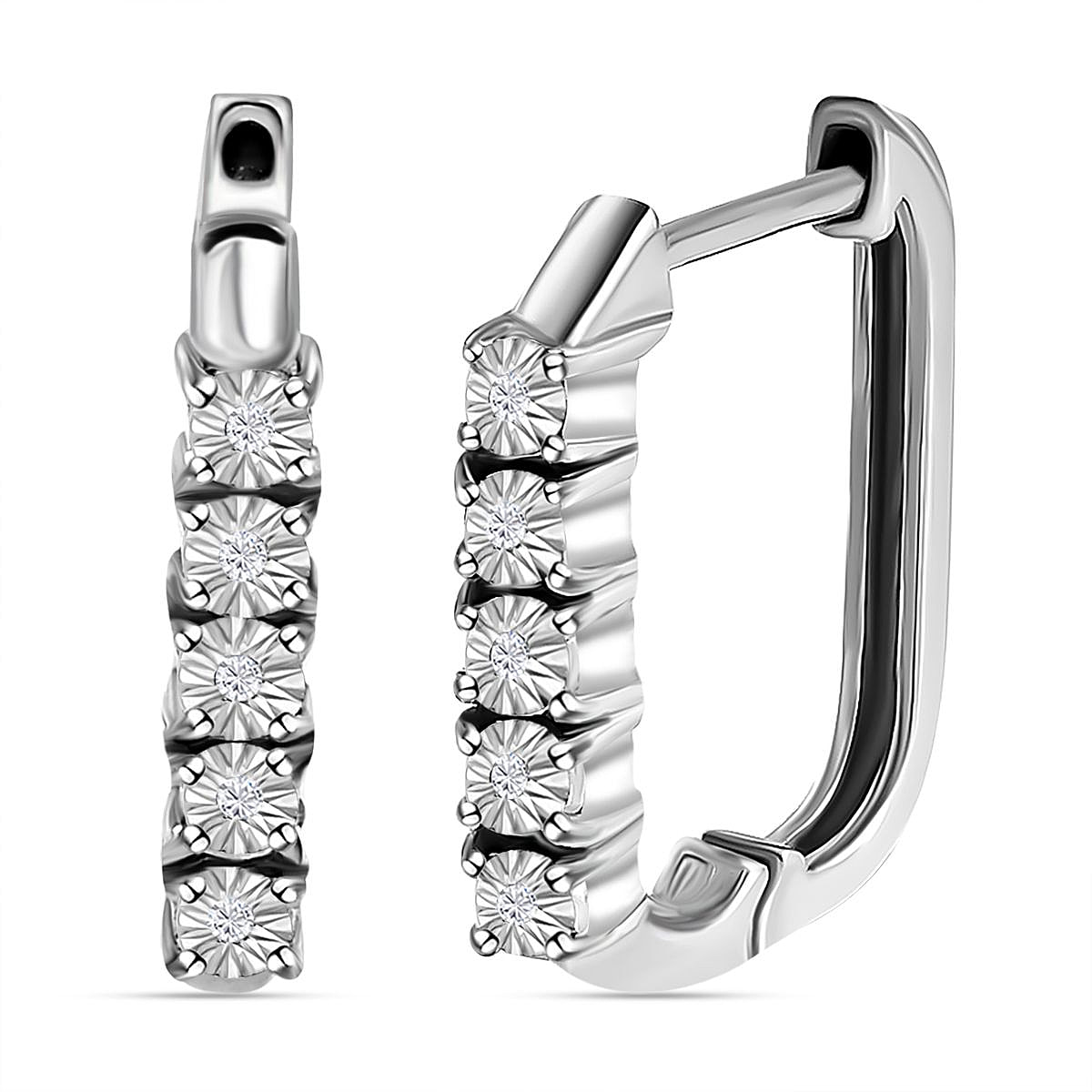 Diamond Hoop Earrings in Platinum Overlay Sterling Silver.