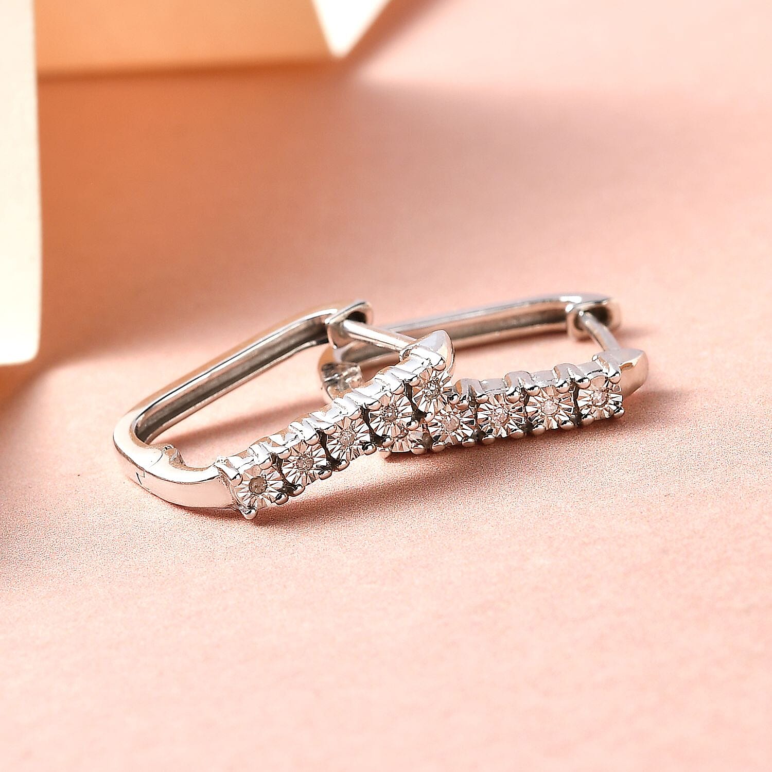 Diamond Hoop Earrings in Platinum Overlay Sterling Silver